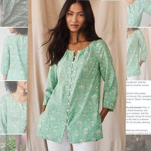 J. Jill Pure Jill Button-Front Tunic Floral 3/4 Sleeves XL Petite